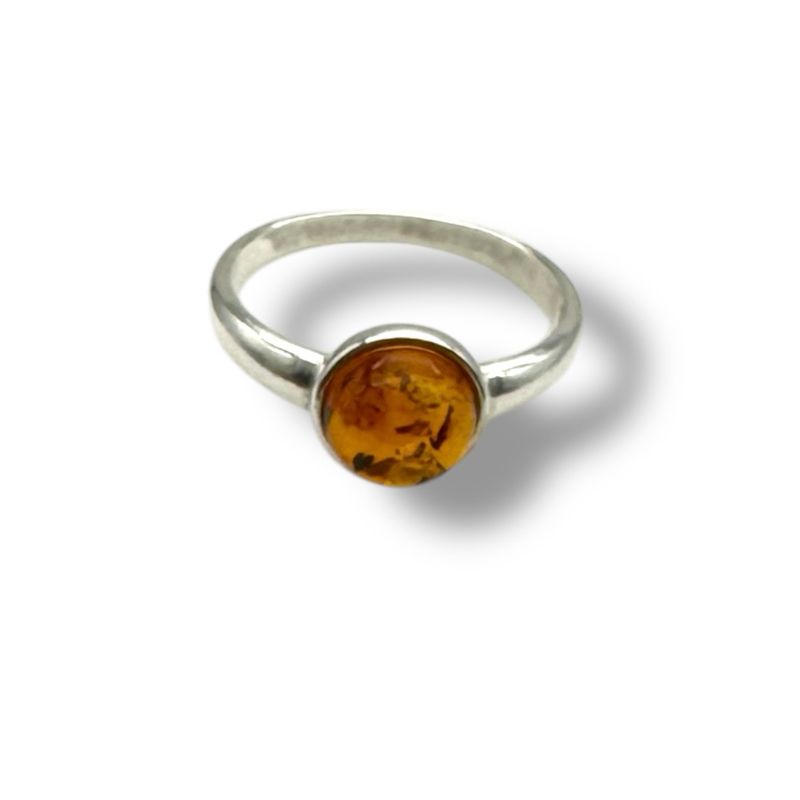 Sterling Silver Cognac Amber Ring