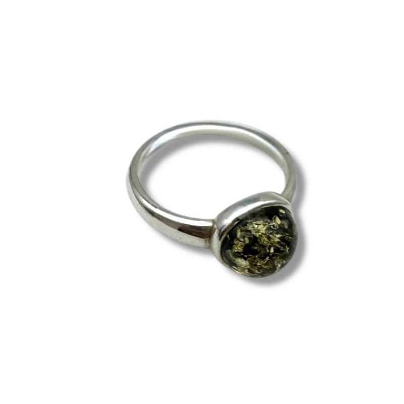Sterling Silver Green Amber Ring