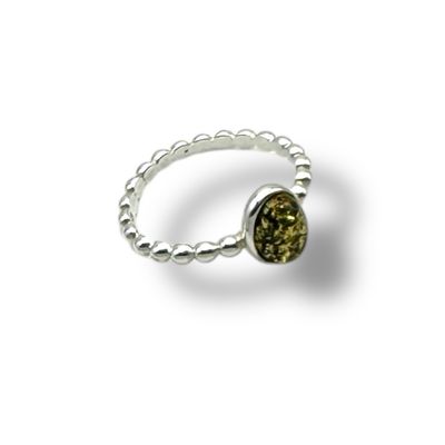 Sterling Silver Green Amber Ring