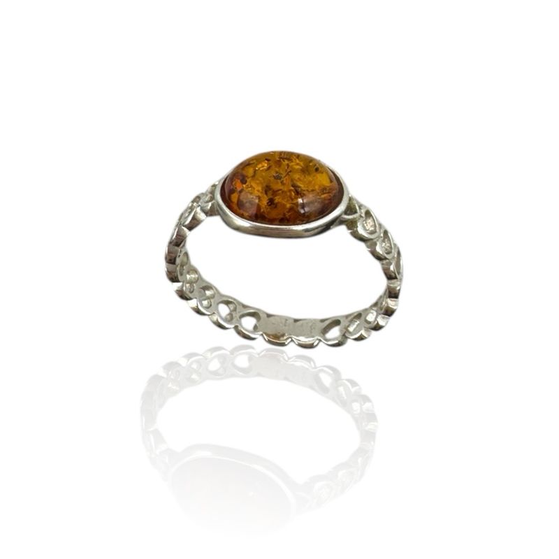 Sterling Silver Cognac Amber Ring