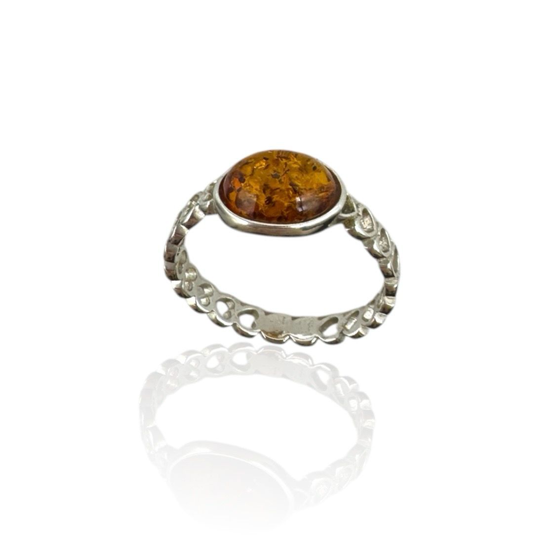 Sterling Silver Cognac Amber Ring