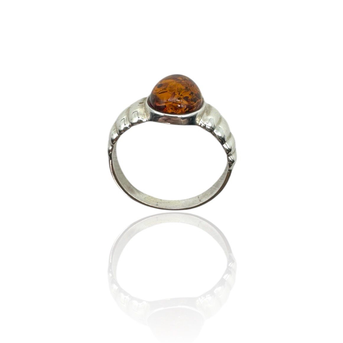Sterling Silver Cognac Amber Ring