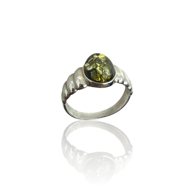 Sterling Silver Green Amber Ring