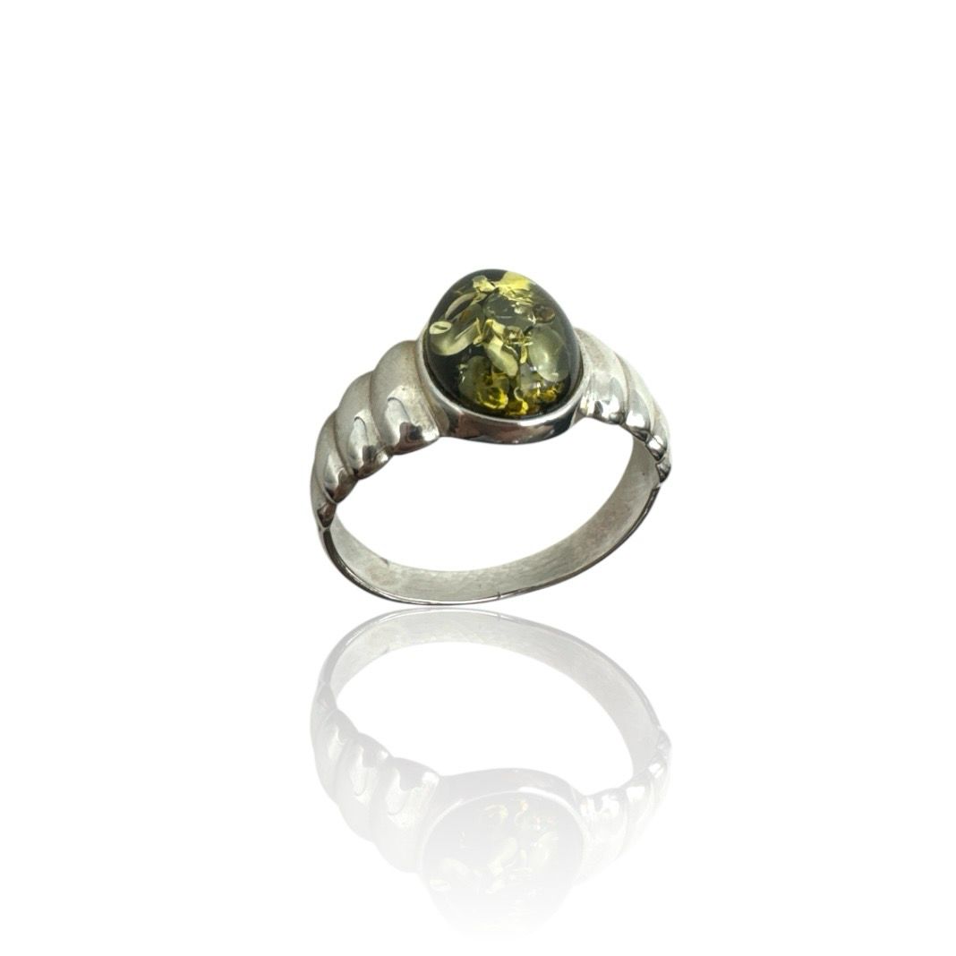 Sterling Silver Green Amber Ring