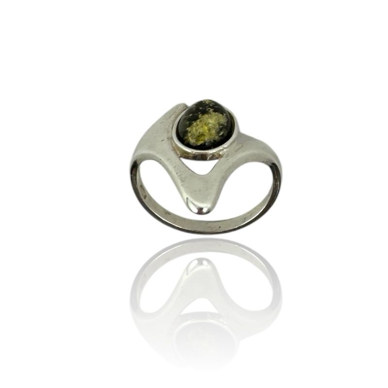 Sterling Silver Green Amber Ring