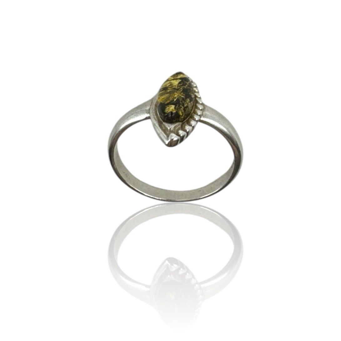 Sterling Silver Green Amber Ring