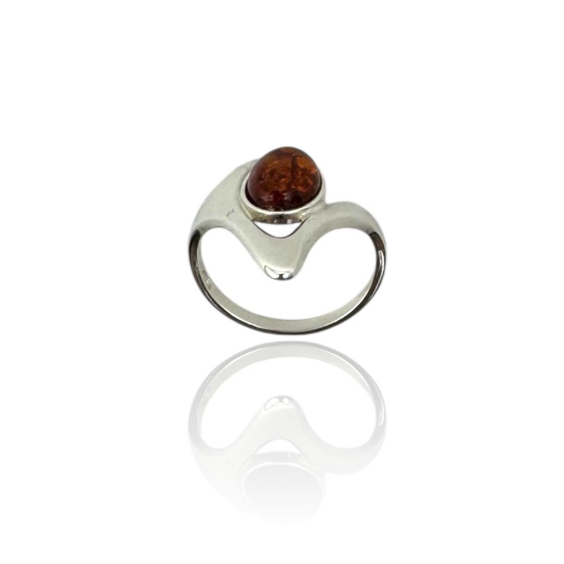 Sterling Silver Cognac Amber Ring