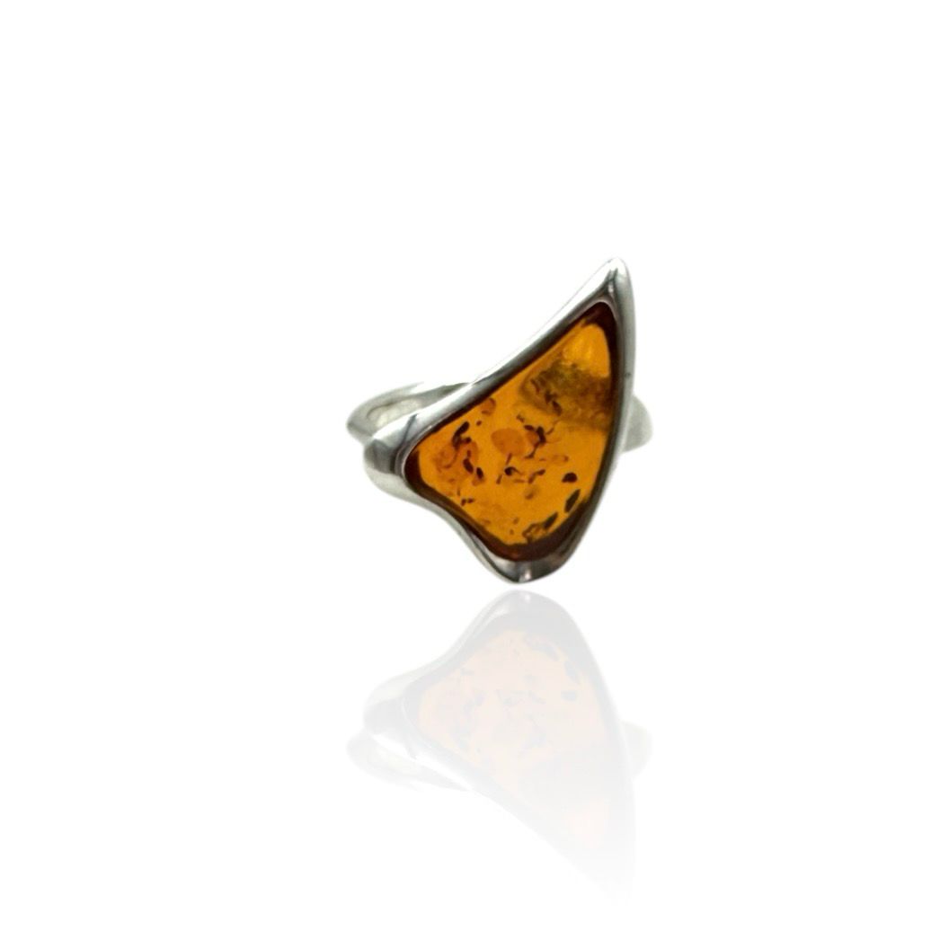Sterling Silver Cognac Amber Ring