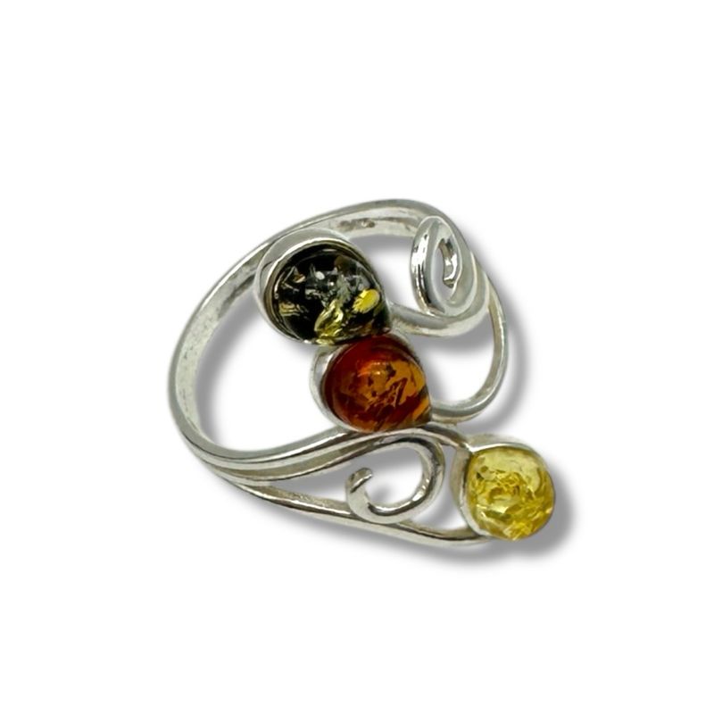 Sterling Silver Multicolour  Amber Ring