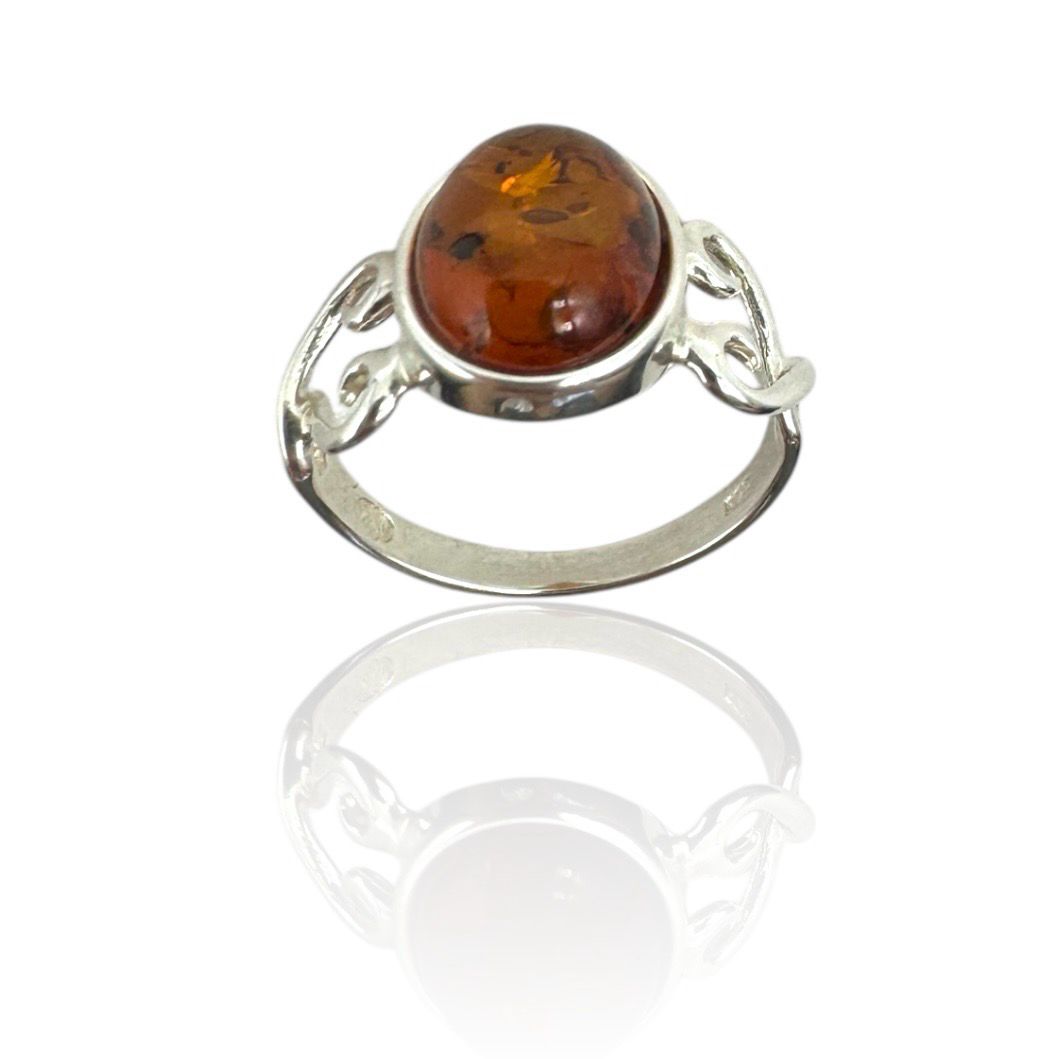 Sterling Silver Cognac Amber Ring