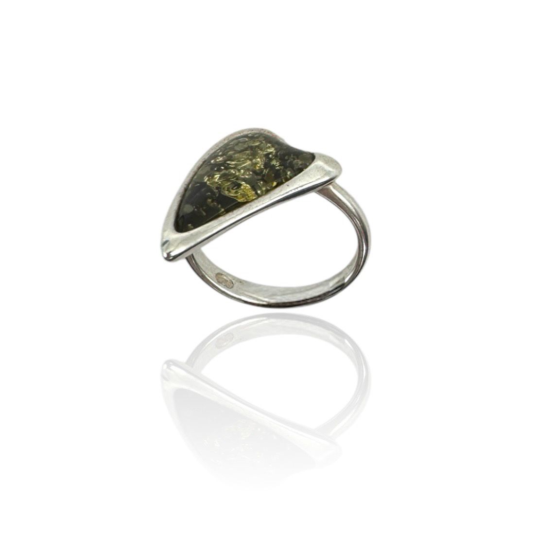 Sterling Silver Green Amber Ring