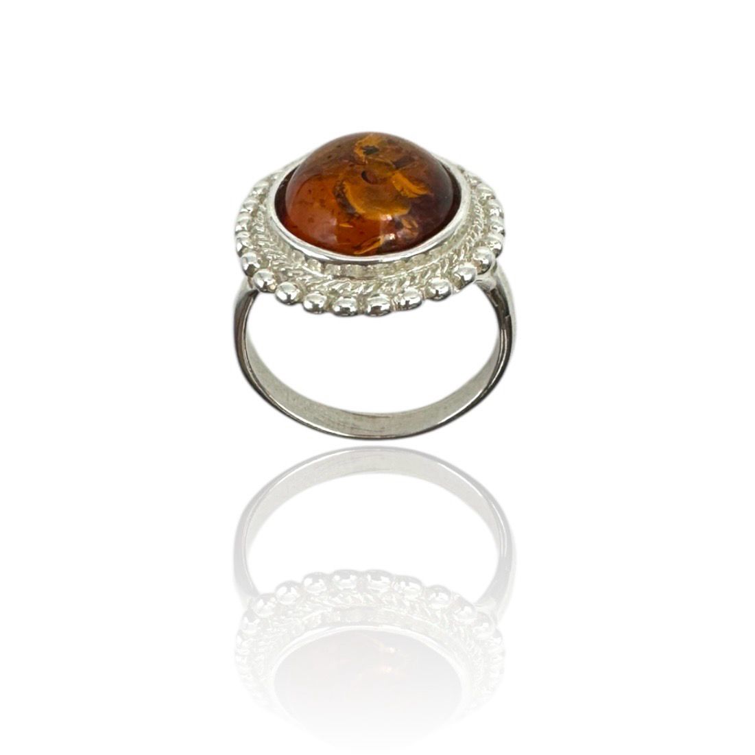 Sterling Silver Cognac Amber Ring