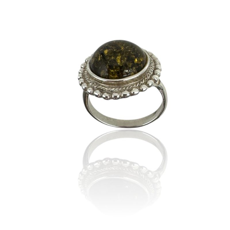 Sterling Silver Green Amber Ring