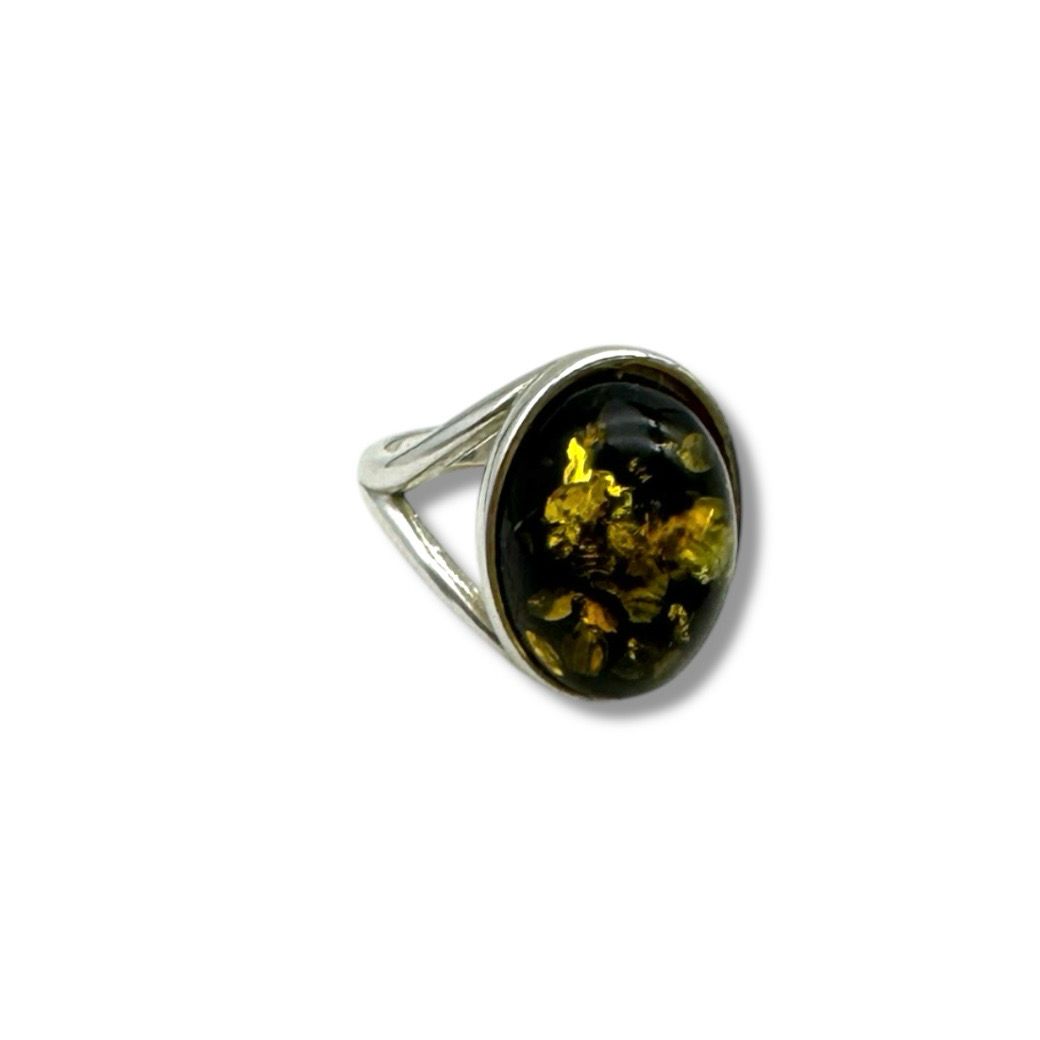 Sterling Silver Green Amber Ring