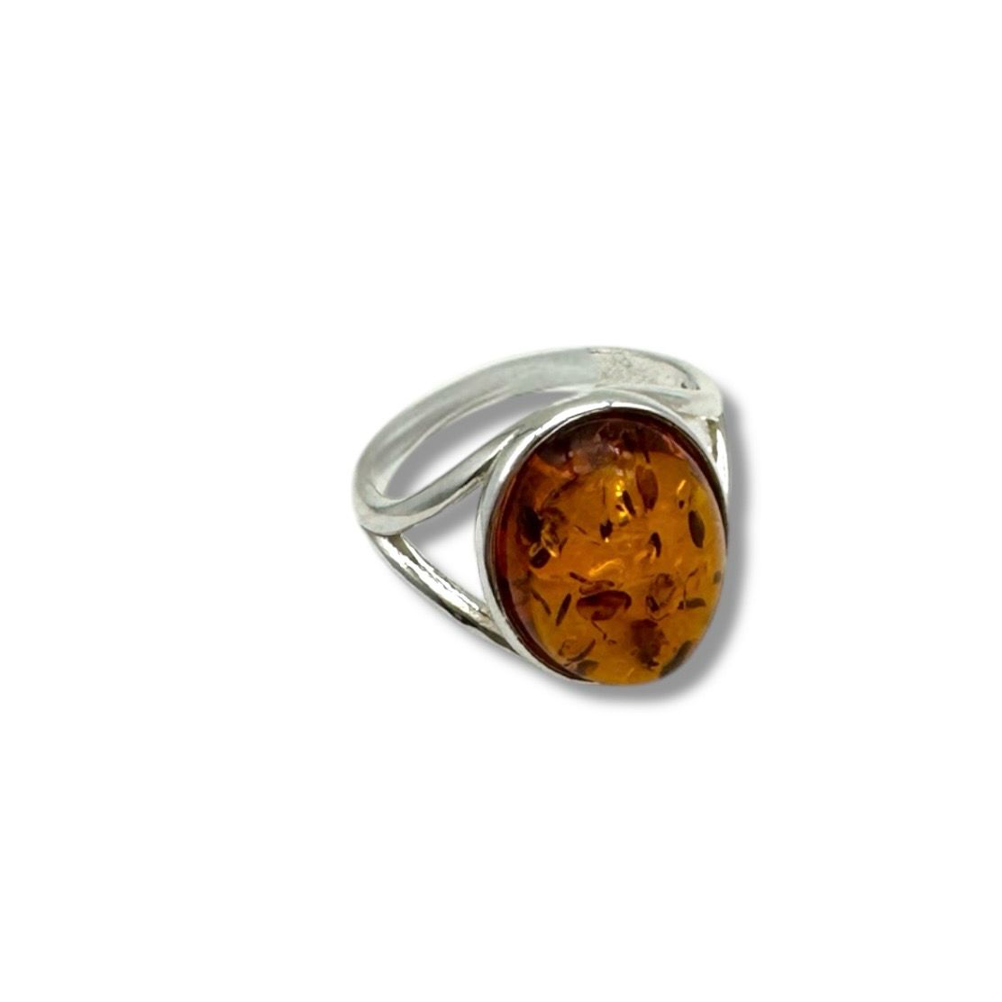 Sterling Silver Cognac Amber Ring