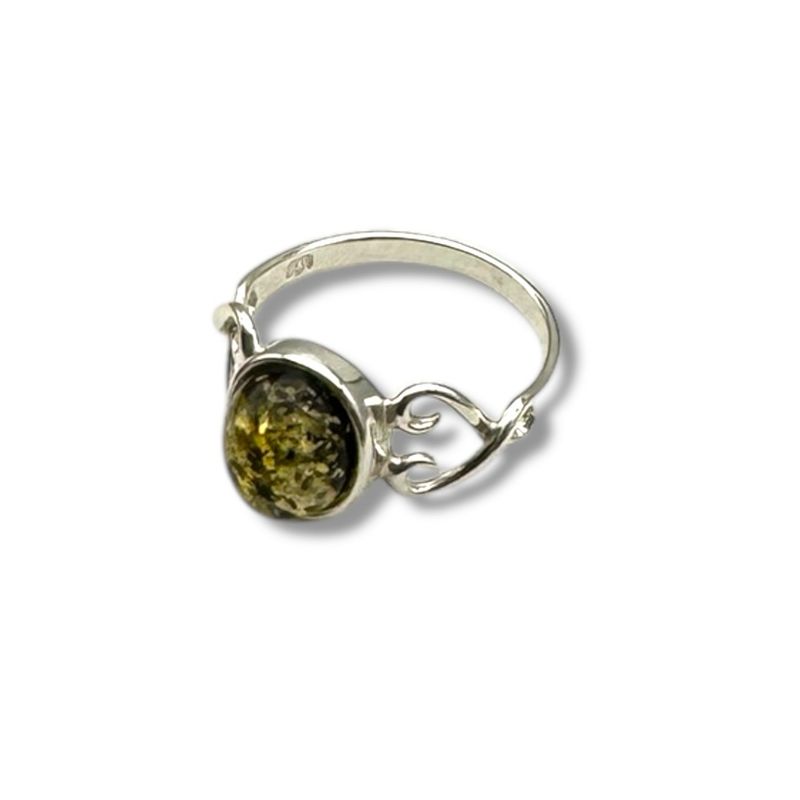Sterling Silver Green Amber Ring