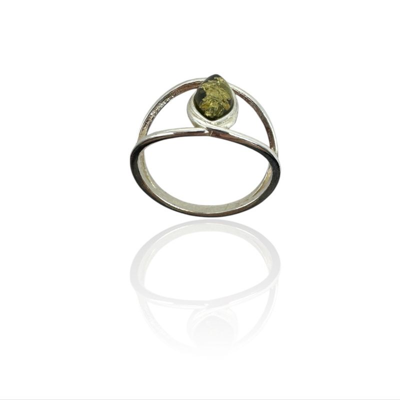 Sterling Silver Green Amber Ring