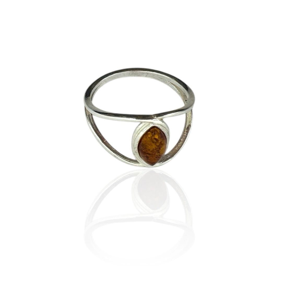 Sterling Silver Cognac Amber Ring