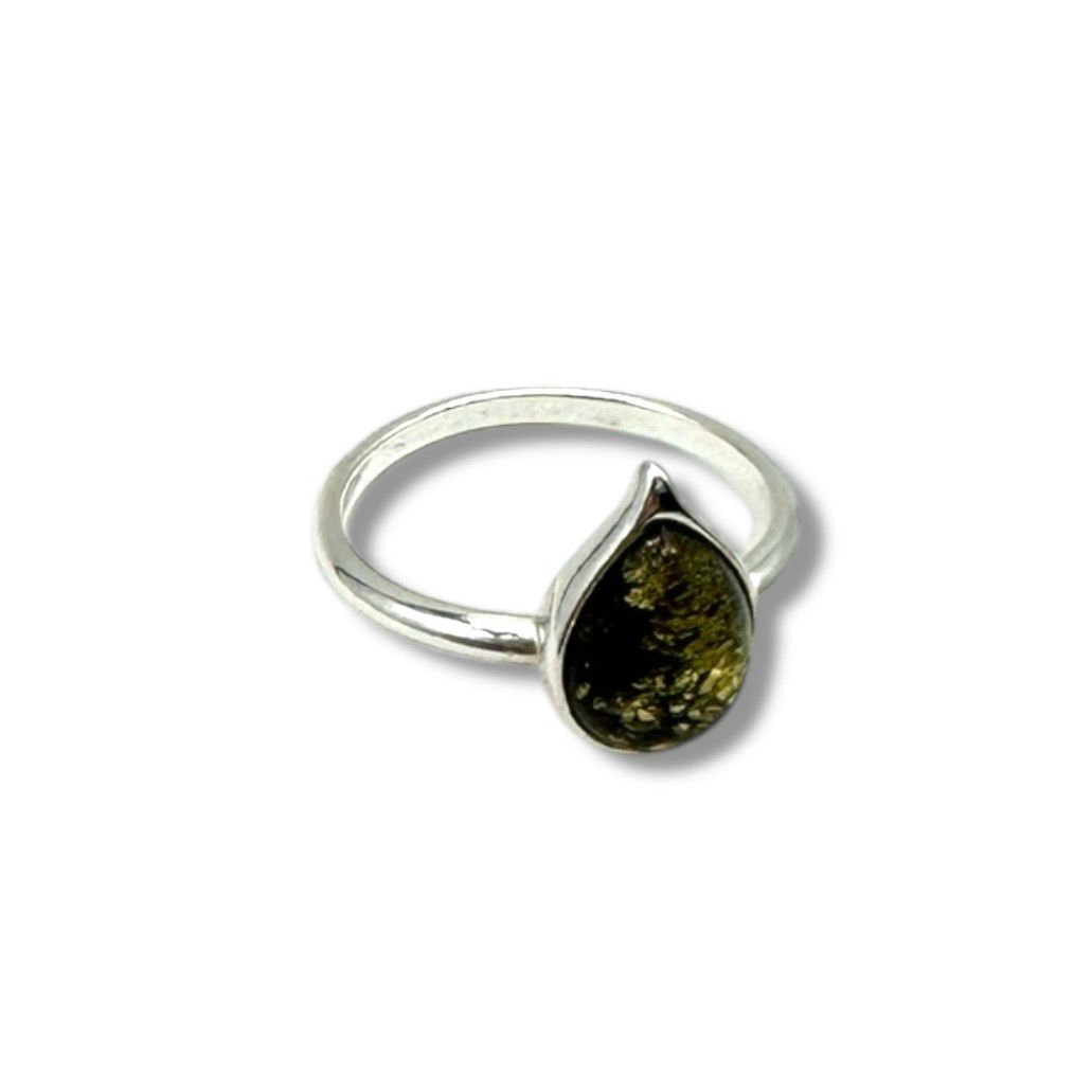 Sterling Silver Green Amber Ring