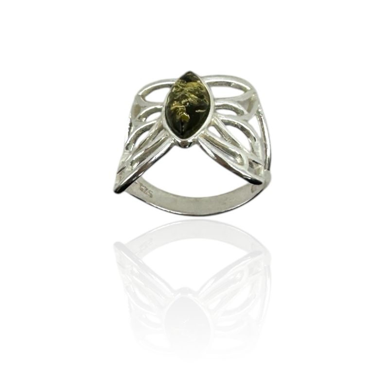 Sterling Silver Green Amber Ring