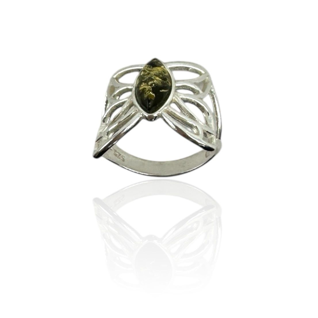 Sterling Silver Green Amber Ring