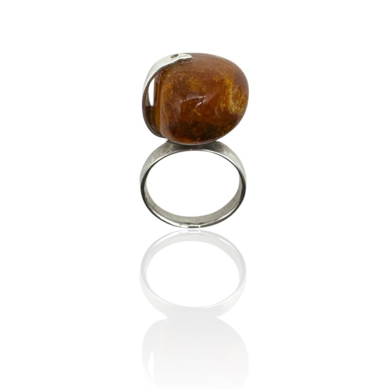 Sterling Silver Cognac Amber Ring