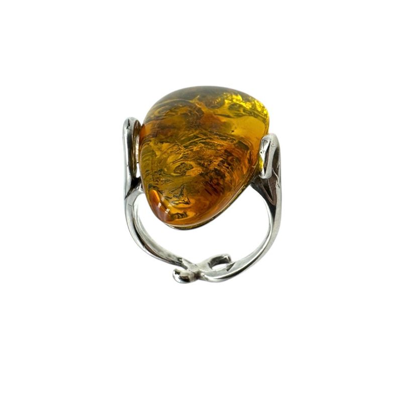 Sterling Silver Cognac Amber Ring
