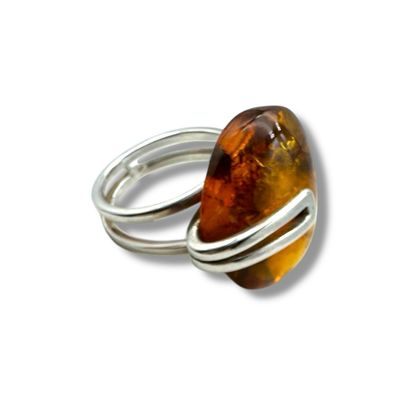 Sterling Silver Cognac Amber Ring