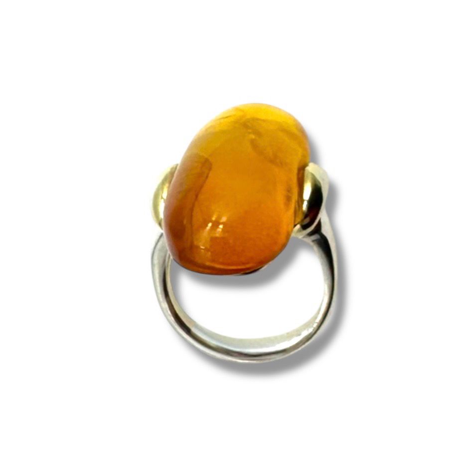 Sterling Silver Cognac Amber Ring