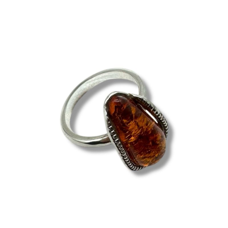 Sterling Silver Cognac Amber Ring
