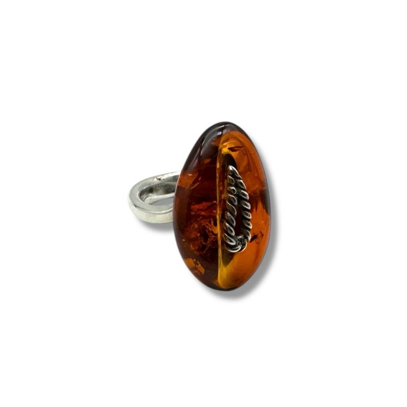 Sterling Silver Cognac Amber Ring