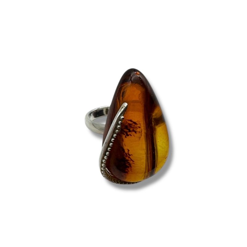 Sterling Silver Cognac Amber Ring