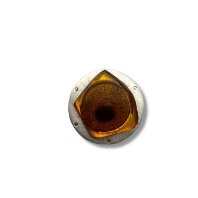 Sterling Brushed Silver Cognac Amber Ring