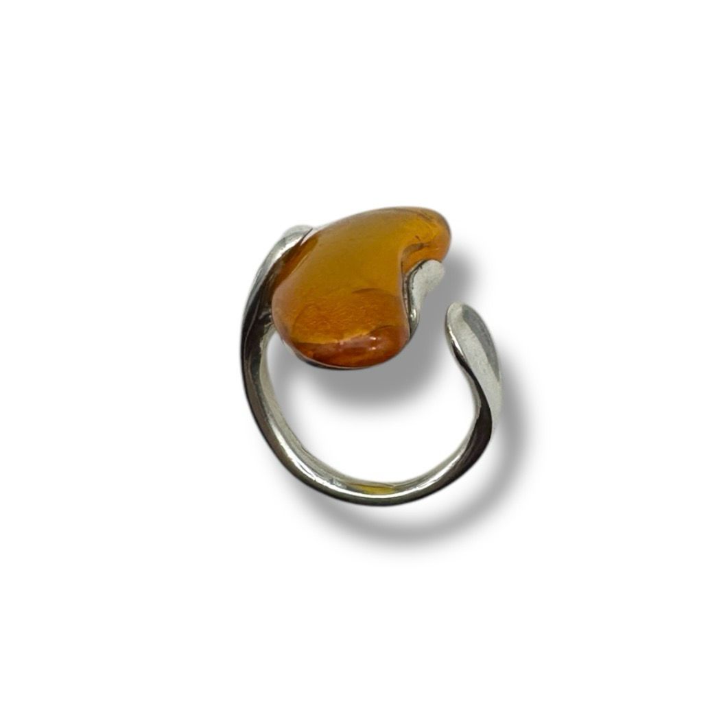 Sterling Silver Cognac Amber Ring