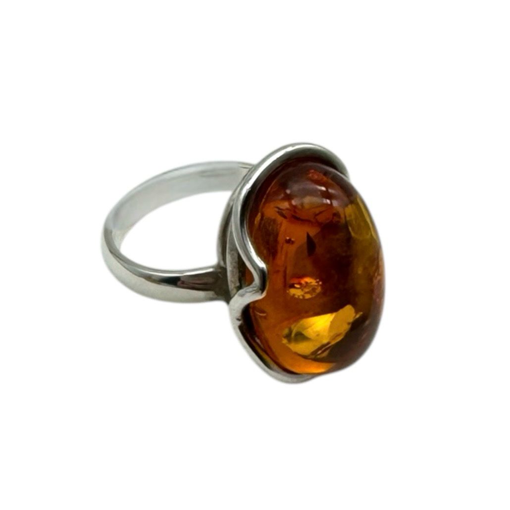 Sterling Silver Cognac Amber Ring