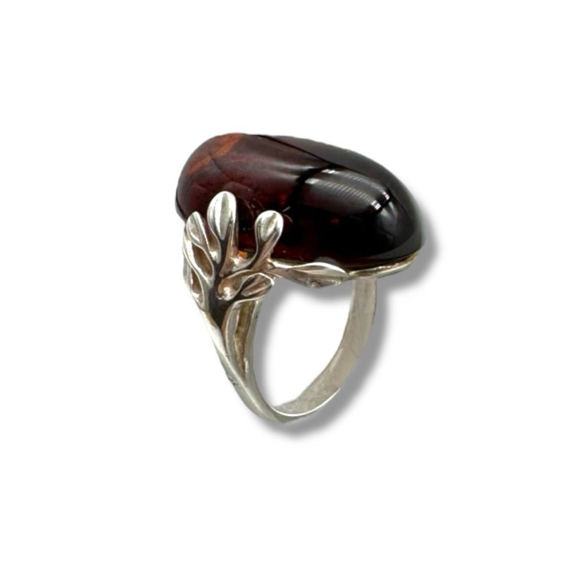 Sterling Silver Cherry Amber Ring