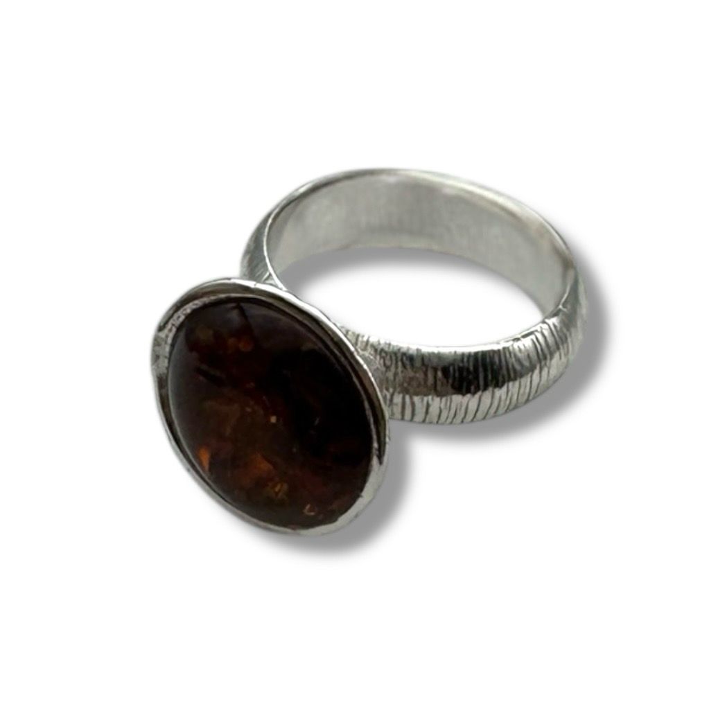 Sterling Silver Cognac Amber Ring
