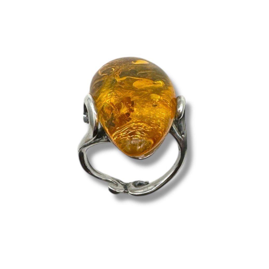 Sterling Silver Cognac Amber Ring