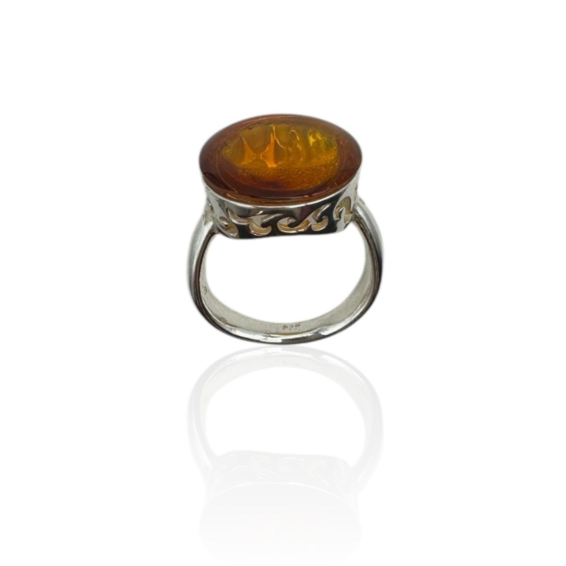 Sterling Silver Cognac Amber Ring