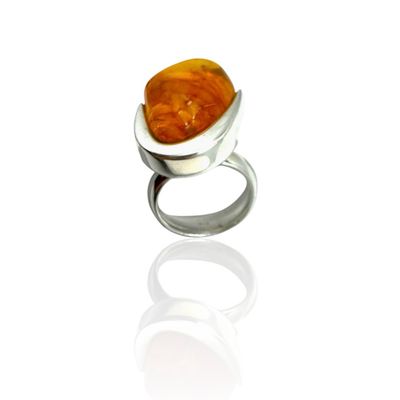 Sterling Silver Cognac Amber Ring