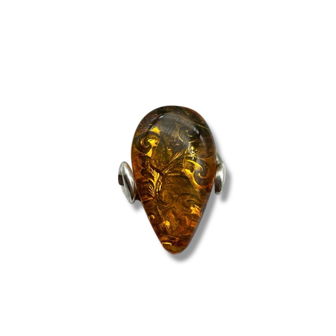 Sterling Silver Cognac Amber Ring