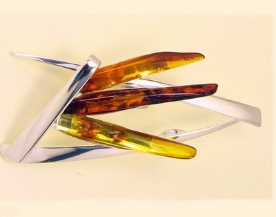 Silver and Amber Brooch