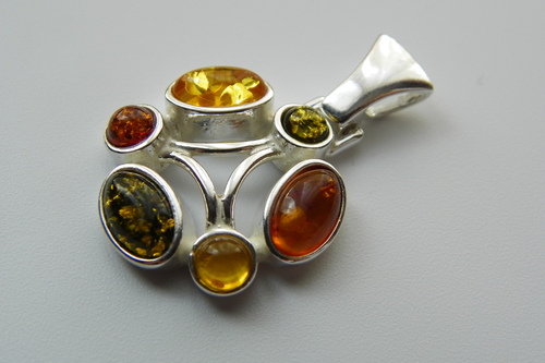 &quot;Rainbow&quot; Silver and Amber Pendant