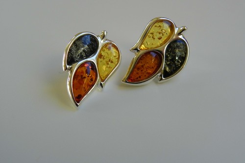 Multicolour Baltic Amber and Sterling Silver Studs Earrings