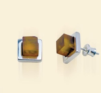 Silver and Amber Earrings - Studs