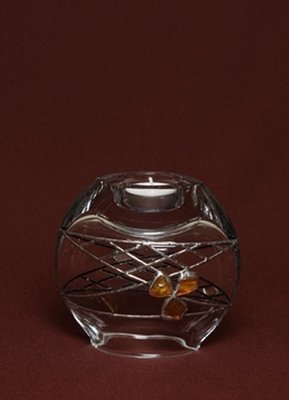 Glass Vase and Candle Holder set in Tin and Amber mesh . Two ways use. Moonshape frosted glass. Height 12cm.