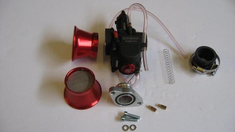 KAYO MiniGP PWK- 28mm Full Race Carburetor Kit Complete with SVRP Red 50mm Velocity Stack and Quick Throttle Housing and Throttle Cable