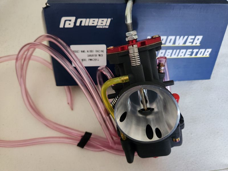 NIBBI PWK 28mm Carburetor - With Assorted Free Main Jets and Free Red Velocity Stack Included