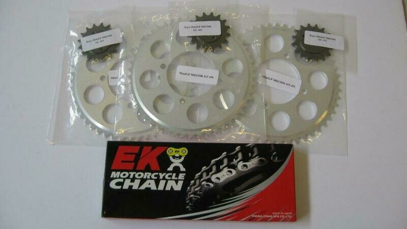 KAYO - MiniGP MR150R -EK-415RR Chain with 16t and Your Choice of "t" count for Rear Sprocket