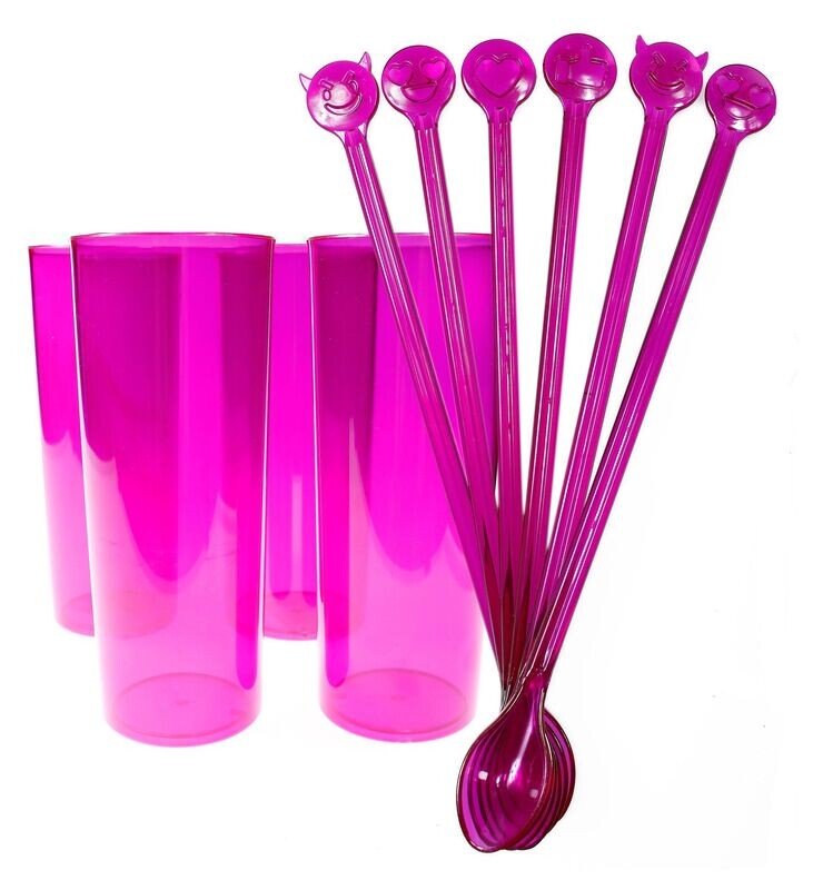 Super kit com 4 copos long Drink e 6 colheres mexedoras